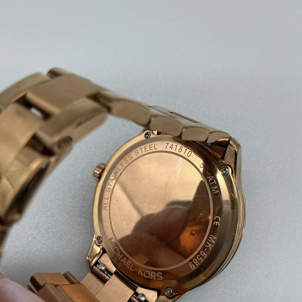 Michael Kors MK6589 Womens Watch 38mm Day Date Rose Gold Tone New Battery 6.25
